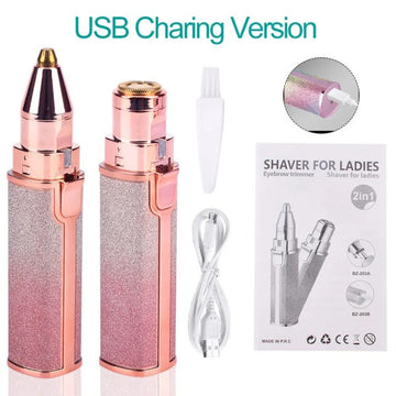 2 In 1 Rechargeable Electric Facial Hair Remover Multi Attractive Color With Usb Charging Cable And Cleaning Brush.