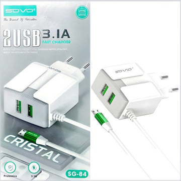 Sovo Sg-84 Crystal 3.1-amp 2usb High Quallity Micro Cable Fast Charger
