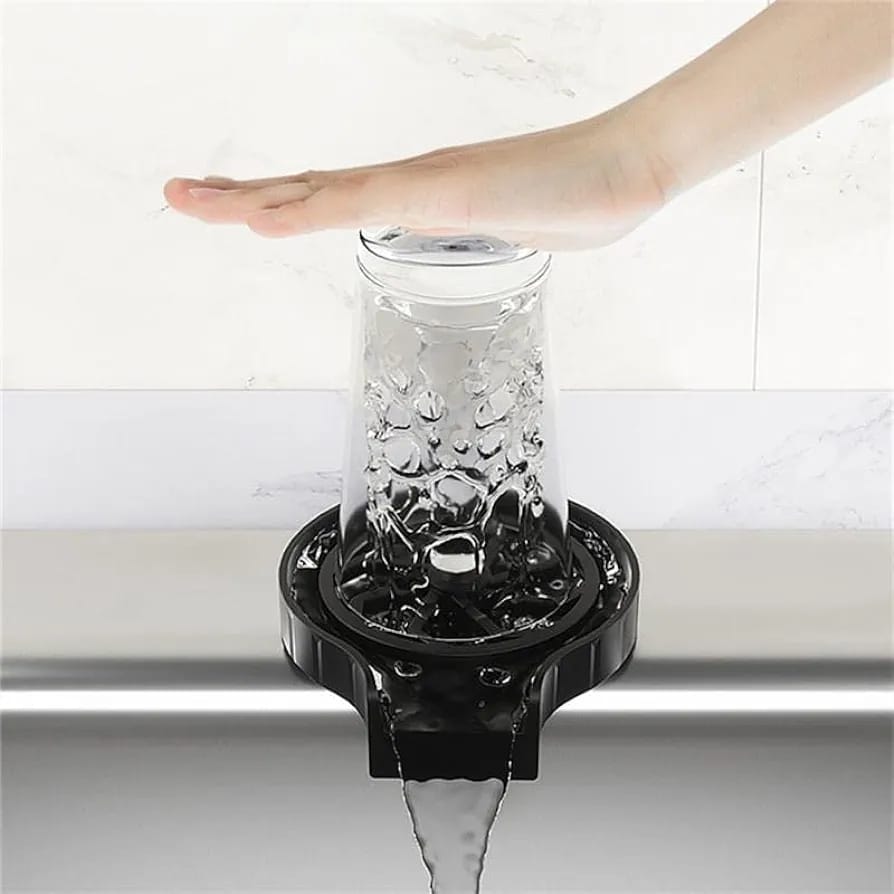 Automatic Cup Washer Or Glass Rinser For Kitchen Sink, Black Kitchen Sink Cleaning Spray Cup Washer, Bar Glass Washer.