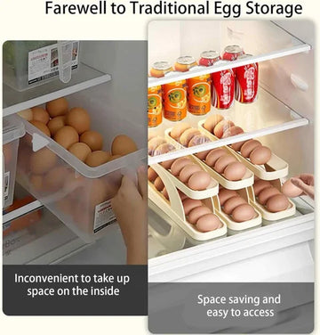 Egg Organizer Automatic Scrolling Egg Rack, Double Layer Egg Storage Tray ( Random Colors )