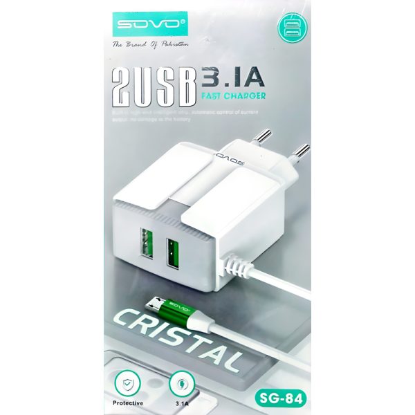 Sovo Sg-84 Crystal 3.1-amp 2usb High Quallity Micro Cable Fast Charger